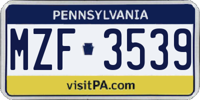 PA license plate MZF3539