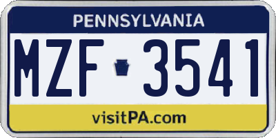 PA license plate MZF3541