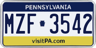 PA license plate MZF3542