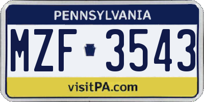 PA license plate MZF3543