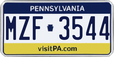 PA license plate MZF3544