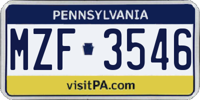 PA license plate MZF3546