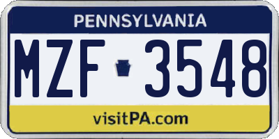 PA license plate MZF3548
