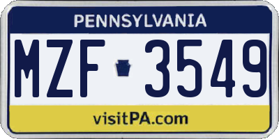 PA license plate MZF3549