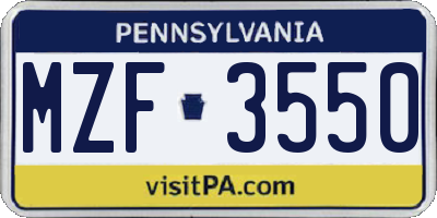 PA license plate MZF3550