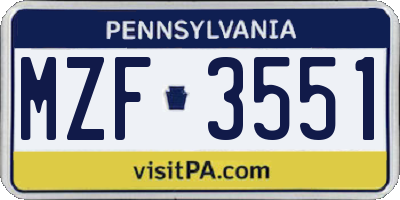 PA license plate MZF3551