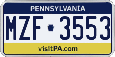PA license plate MZF3553
