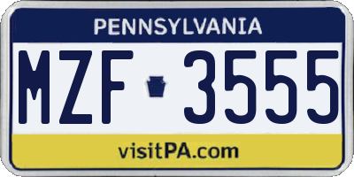 PA license plate MZF3555