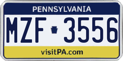 PA license plate MZF3556