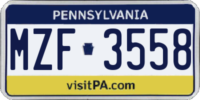PA license plate MZF3558