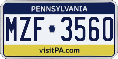 PA license plate MZF3560