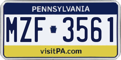 PA license plate MZF3561
