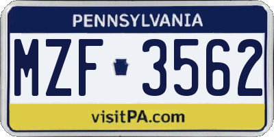 PA license plate MZF3562