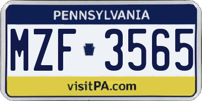 PA license plate MZF3565
