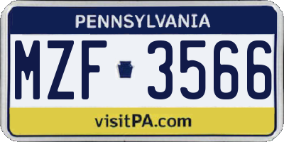 PA license plate MZF3566