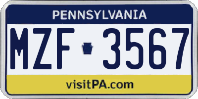 PA license plate MZF3567