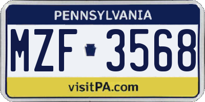 PA license plate MZF3568