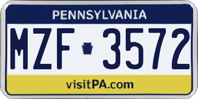 PA license plate MZF3572