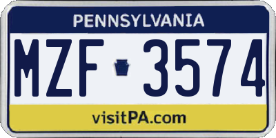 PA license plate MZF3574
