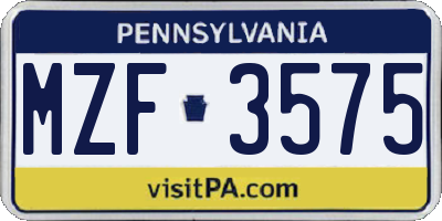 PA license plate MZF3575
