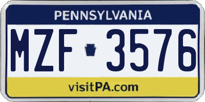 PA license plate MZF3576
