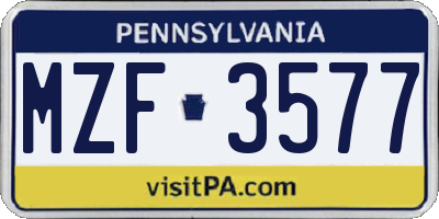 PA license plate MZF3577