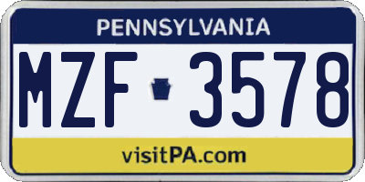 PA license plate MZF3578