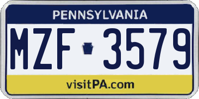 PA license plate MZF3579