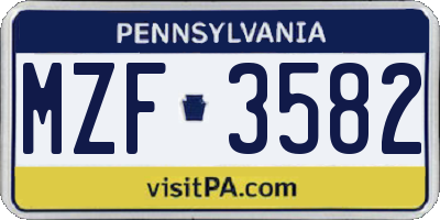 PA license plate MZF3582