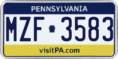 PA license plate MZF3583