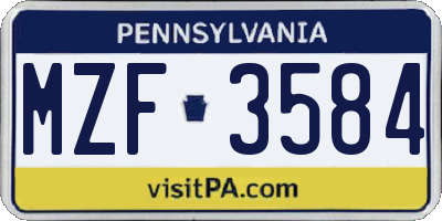 PA license plate MZF3584
