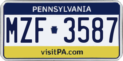 PA license plate MZF3587
