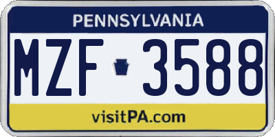 PA license plate MZF3588