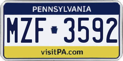 PA license plate MZF3592