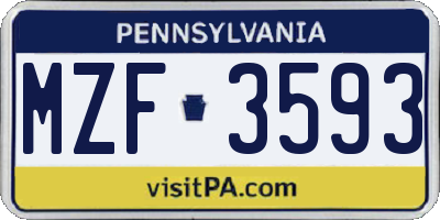 PA license plate MZF3593