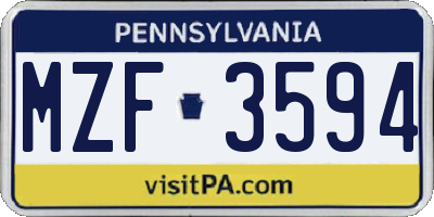 PA license plate MZF3594