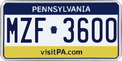 PA license plate MZF3600