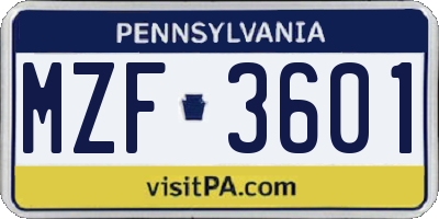 PA license plate MZF3601