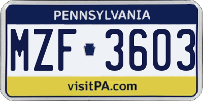 PA license plate MZF3603