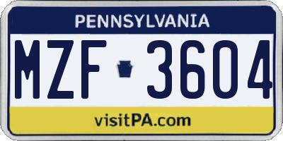 PA license plate MZF3604