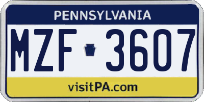 PA license plate MZF3607
