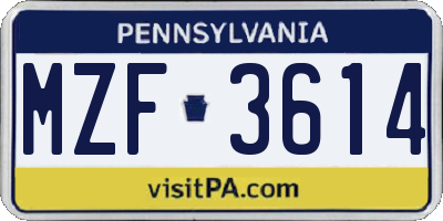 PA license plate MZF3614