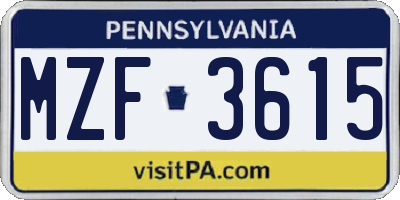 PA license plate MZF3615