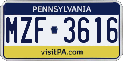PA license plate MZF3616