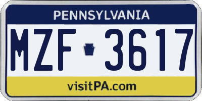 PA license plate MZF3617