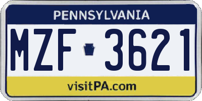 PA license plate MZF3621