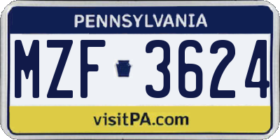 PA license plate MZF3624