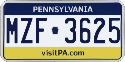 PA license plate MZF3625