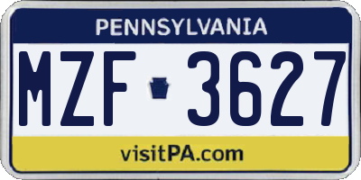 PA license plate MZF3627