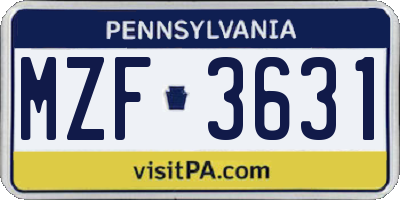 PA license plate MZF3631